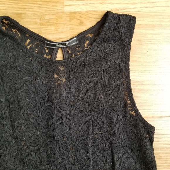 DULCIE Anthropologie black sleeveless lace tank top with black fringe M - Picture 2 of 8